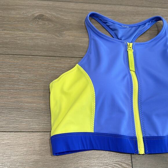 FABLETICS Purple Yellow‎ Zip-Front Racerback Shaping Compression Swim Top Size L - Picture 4 of 11